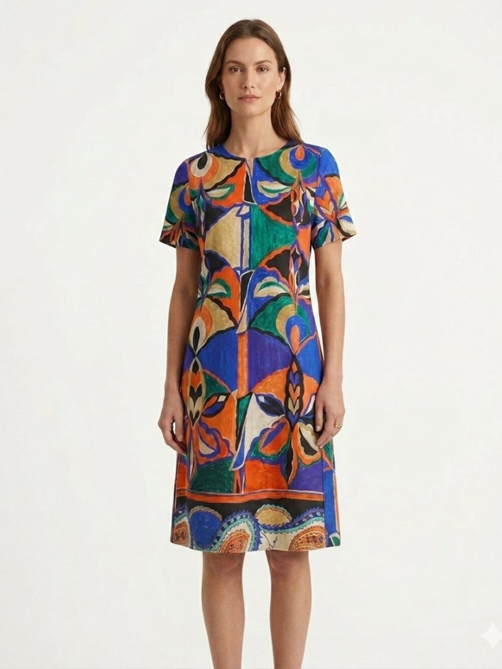 KOBI HALPERIN COLORFUL ABSTRACT SHORT SLEEVE SHIFT DRESS - S